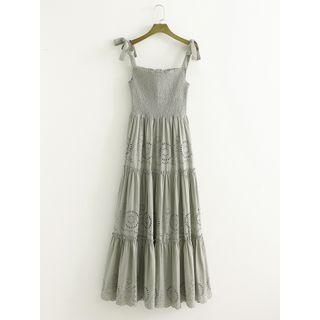 Spaghetti-strap Eyelet Midi A-line Dress