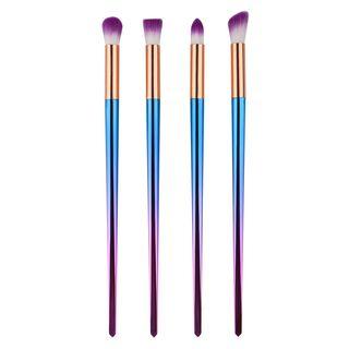 Set Of 4: Eyeshadow Brushes 4 Pcs - Purple Hair - Gradient - Blue & Purple - One Size
