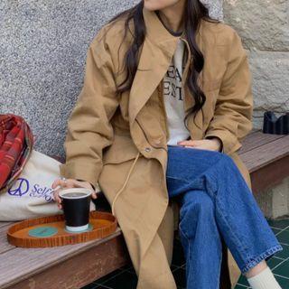 Drawstring Zip-up Long Coat