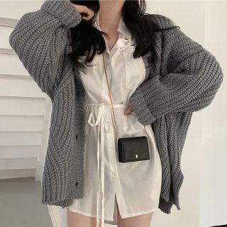 Plain Cardigan / Tie-front Shirtdress