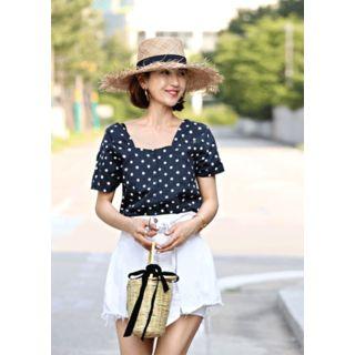 Square-neck Dotted Blouse
