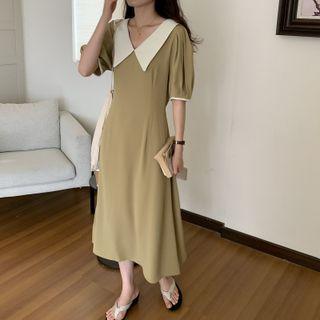 Bubble Sleeve Chelsea-collar Contrast Trim Shift Dress