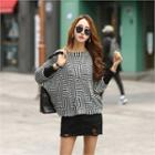 Batwing-sleeve Patterned Sweater Black - One Size
