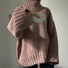 High-waist Oversize Plain Knit Sweater