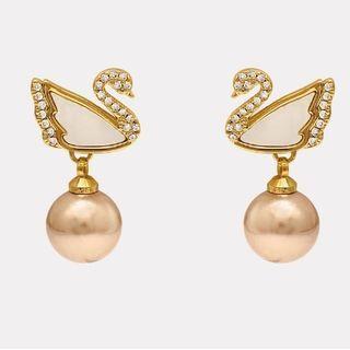 Rhinestone Swan Drop Earring 1 Pair - Gold - One Size
