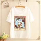 Short-sleeve Lucky Cat Print T-shirt