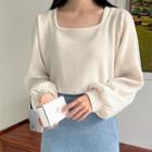 Plus Size Puff-sleeve Square-neck Top