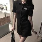 Polo Collar Single Breasted A-line Dress Black - One Size