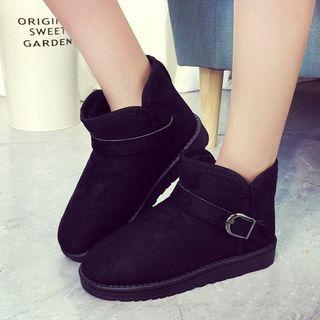 Faux Suede Buckled Snow Boots