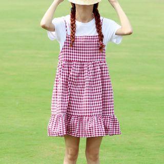 Spaghetti Strap Check Mini Mermaid Dress