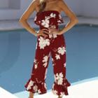Flower Print Strapless Wide-leg Jumpsuit