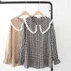 Long-sleeve Wide-collar Check Blouse