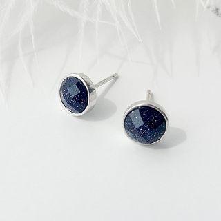 925 Sterling Silver Galaxy Stud Earring Silver Trim - Dark Blue - One Size