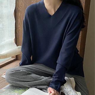 Plus Size Basic V-neck Knit Top