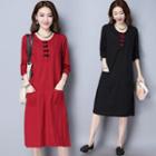 Frog Buttoned Long-sleeve Dress