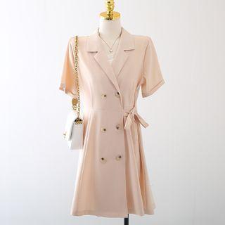Plain Button-up Drawstring A-line Mini Skirt
