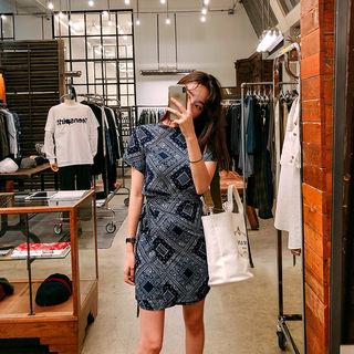 Short-sleeve Wrap-front Paisley Dress