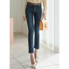 Waist-band Washed Semi-boot-cut Jeans