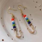 Bead Safety Pin Drop Earring 1 Pair - 1102 - Gold - One Size