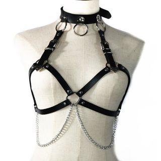 Chain Layered Faux Leather Choker Body Harness