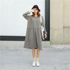 Open-placket Puff-sleeve Midi Dress