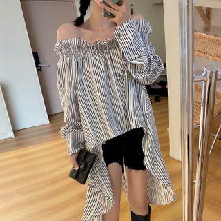 Off Shoulder Striped Shirt Stripe - White - One Size