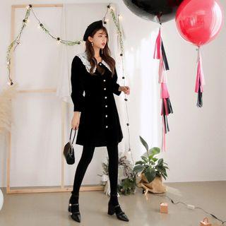 Lace-collar Velvet Shirtdress