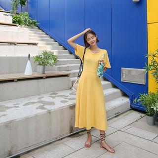 Slit-waist Long Flare Dress