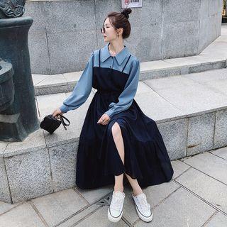 Lantern-sleeve Midi A-line Shirt Dress
