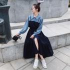 Lantern-sleeve Midi A-line Shirt Dress