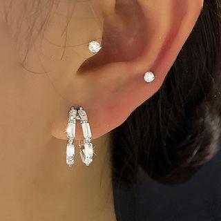 Rhinestone Layered Hoop Earring 1 Pc - Silver - One Size