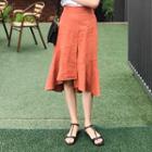 Asymmetric Ruffle-hem Linen Blend Skirt