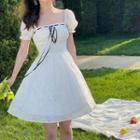 Short-sleeve Tie-front A-line Corset Dress