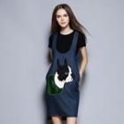 Set : Plain Short-sleeve T-shirt + Embellished Denim Sleeveless Dress