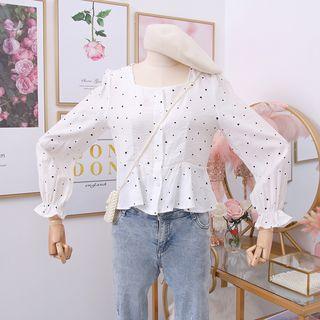 Ruffled-trim Heart-print Blouse