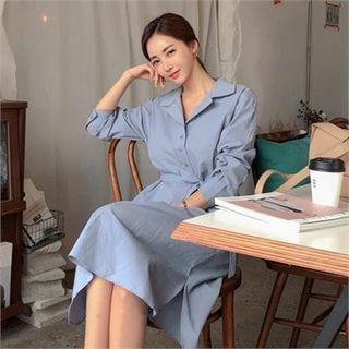 Open-placket Long Shirtdress