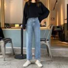 Buttoned High-waist Straight Fit Jeans