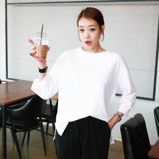 3/4-sleeve Fray-trim T-shirt