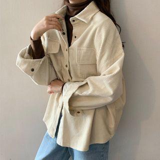 Cowl-neck Plain T-shirt / Long Sleeve Corduroy Shirt