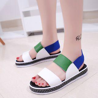 Faux-leather Color-block Flat Sandals