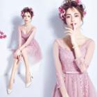 3/4-sleeve Lace Mini Prom Dress