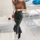 Belted Faux-leather Midi Mermaid Skirt