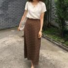 Short-sleeve Blouse / Dotted Midi Skirt