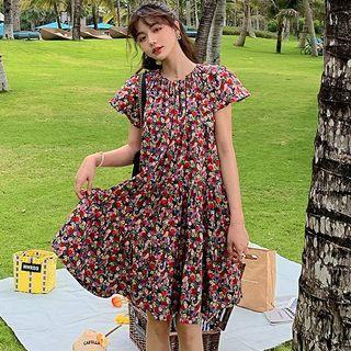 Flutter Sleeve Floral Print Mini A-line Dress