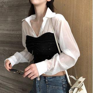 Glitter Paneled Cropped Shirt