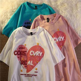 Short-sleeve Heart Print Oversize T-shirt