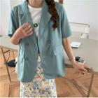 Lapel Collar Double-buttoned Short-sleeve Blazer