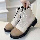 Two-tone Block Heel Lace Up Short Boots