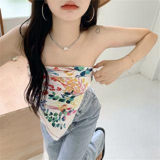 Strapless Crop Top Top - Yellow & Tangerine & Green - One Size