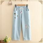 Rabbit & Carrot Embroidered Drawstring Cropped Jeans